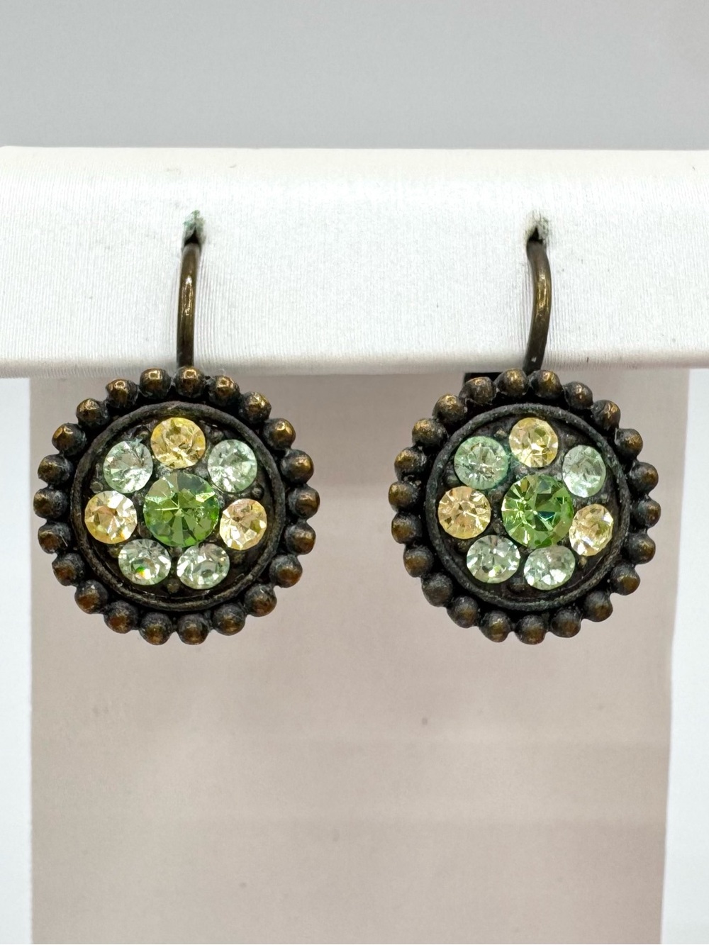 Vintage Lia Sophia “Sea Foam” Green Rhinestone Earrings Victorian Revival Signed